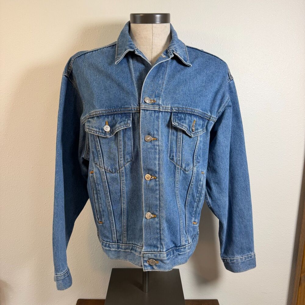 Vintage TYCA Square D PWMD Denim Jacket Mens L USA Embossed Corporate Award